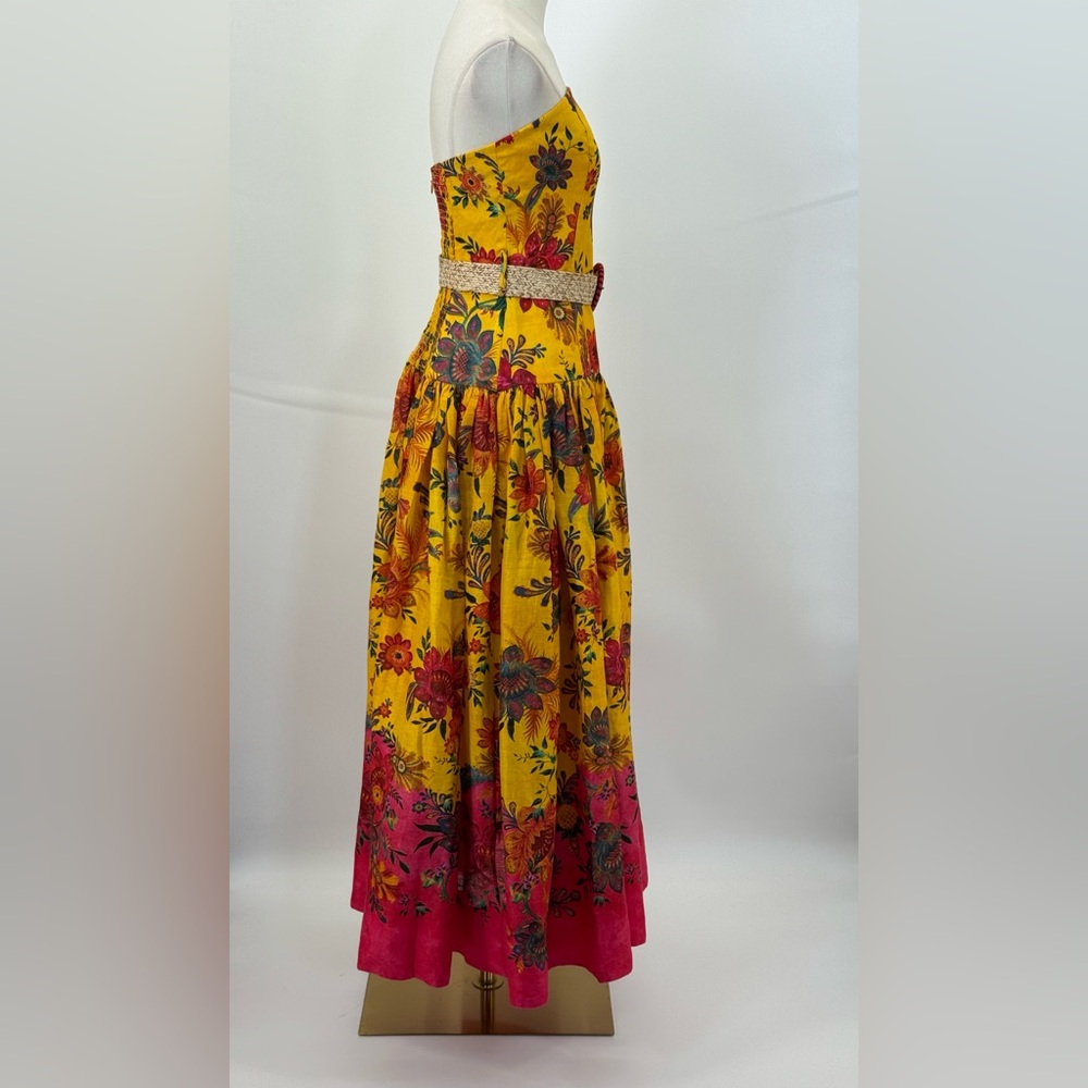 ZIMMERMANN Ginger Strapless Midi Dress Pink & Yellow Floral Midi Dress Size 6 - Picture 11 of 16